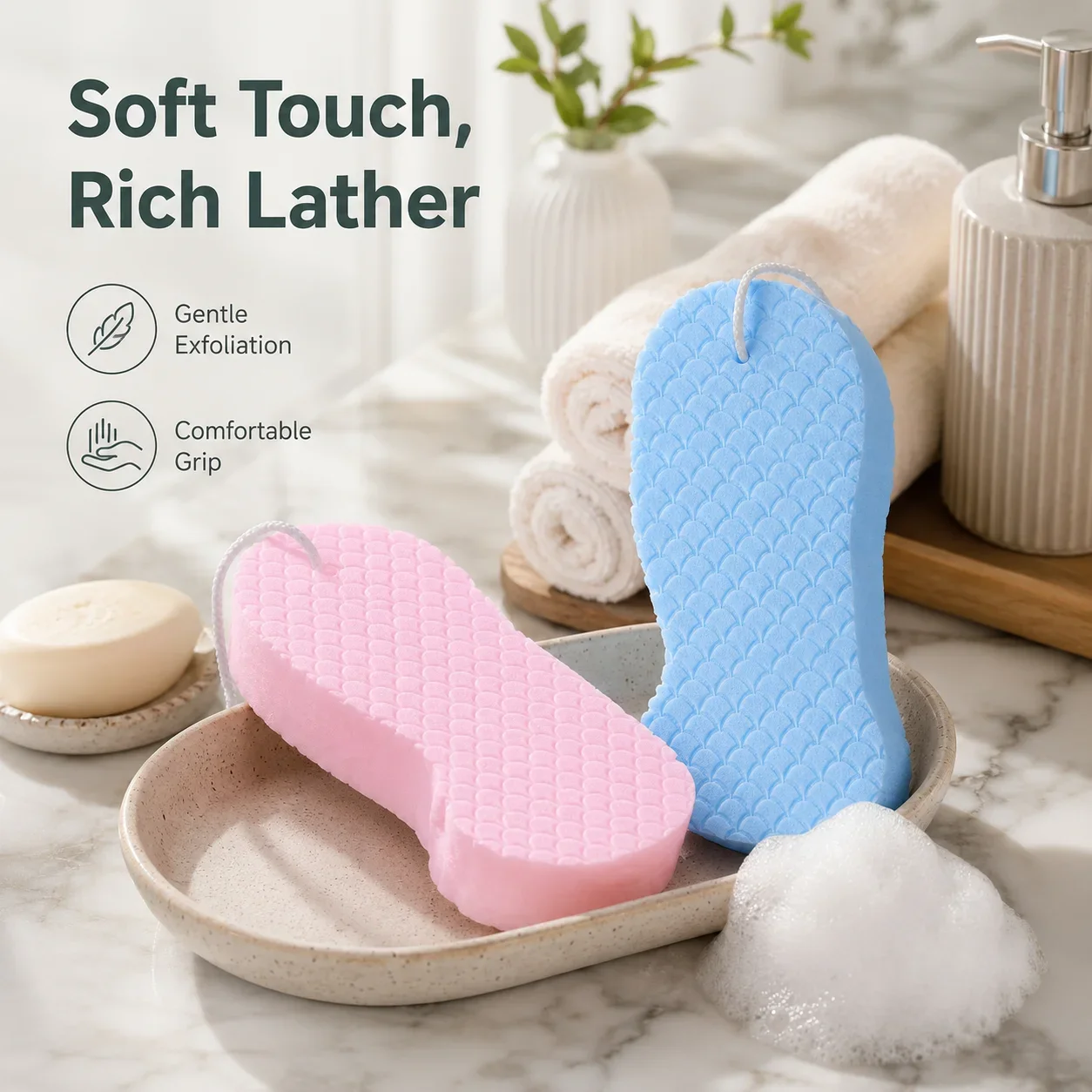 Baby Bath Sponge, Soft Washcloth for Kids Gentle Exfoliating Shower Sponge for Sensitive Skin