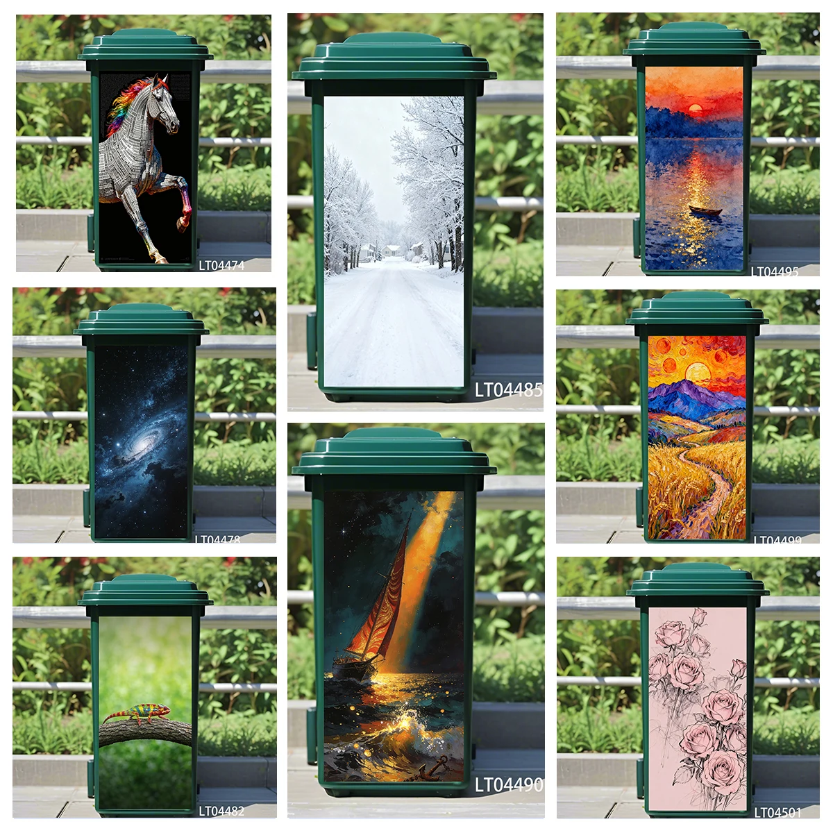 

Unique Scenery Sunset Glow Trash Can Decals, PVC Self-Adhesive Waterproof for Kitchen & Outdoor