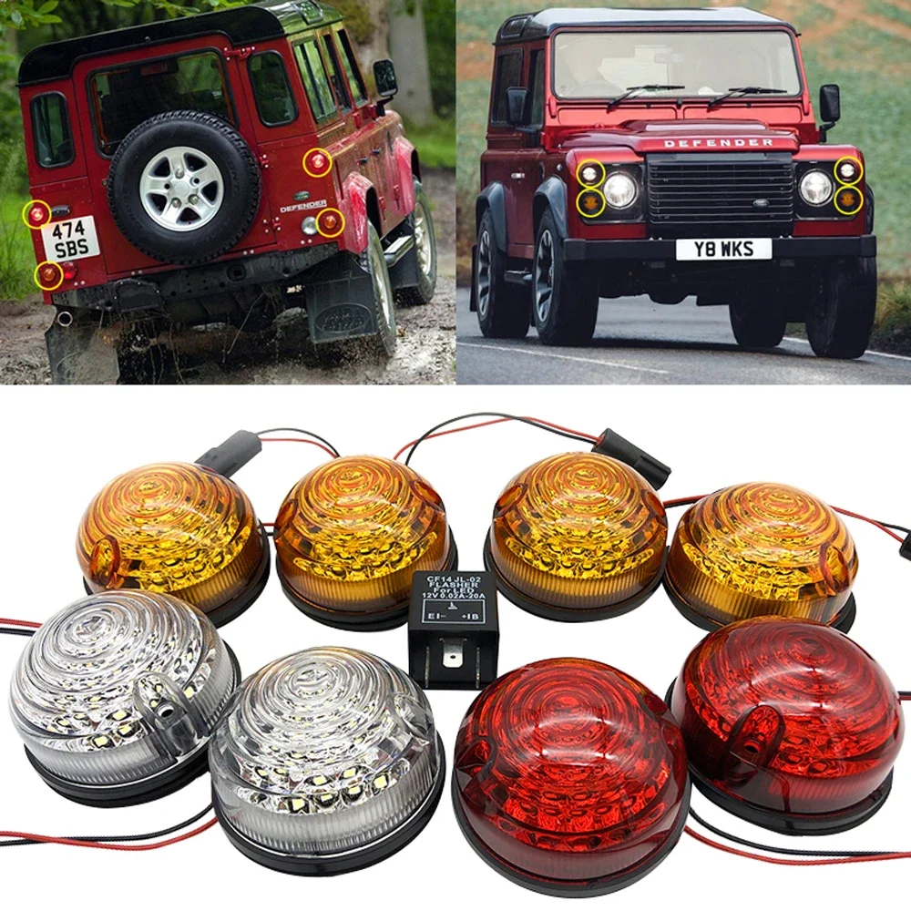 4*Yellow+2*Clear+2*Red 8PC For Land Rover Defender 90-16 90/110 83-90 Complete Led Lamp Upgrade Kit Indicator Stop/Tail Position