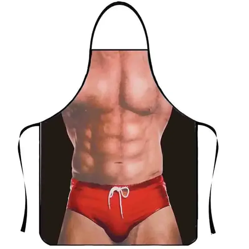 Funny Kitchen Apron Digital Printed Muscle Man Sexy Women Home Cleaning Party Personality Creative Pattern Antifouling Cooking