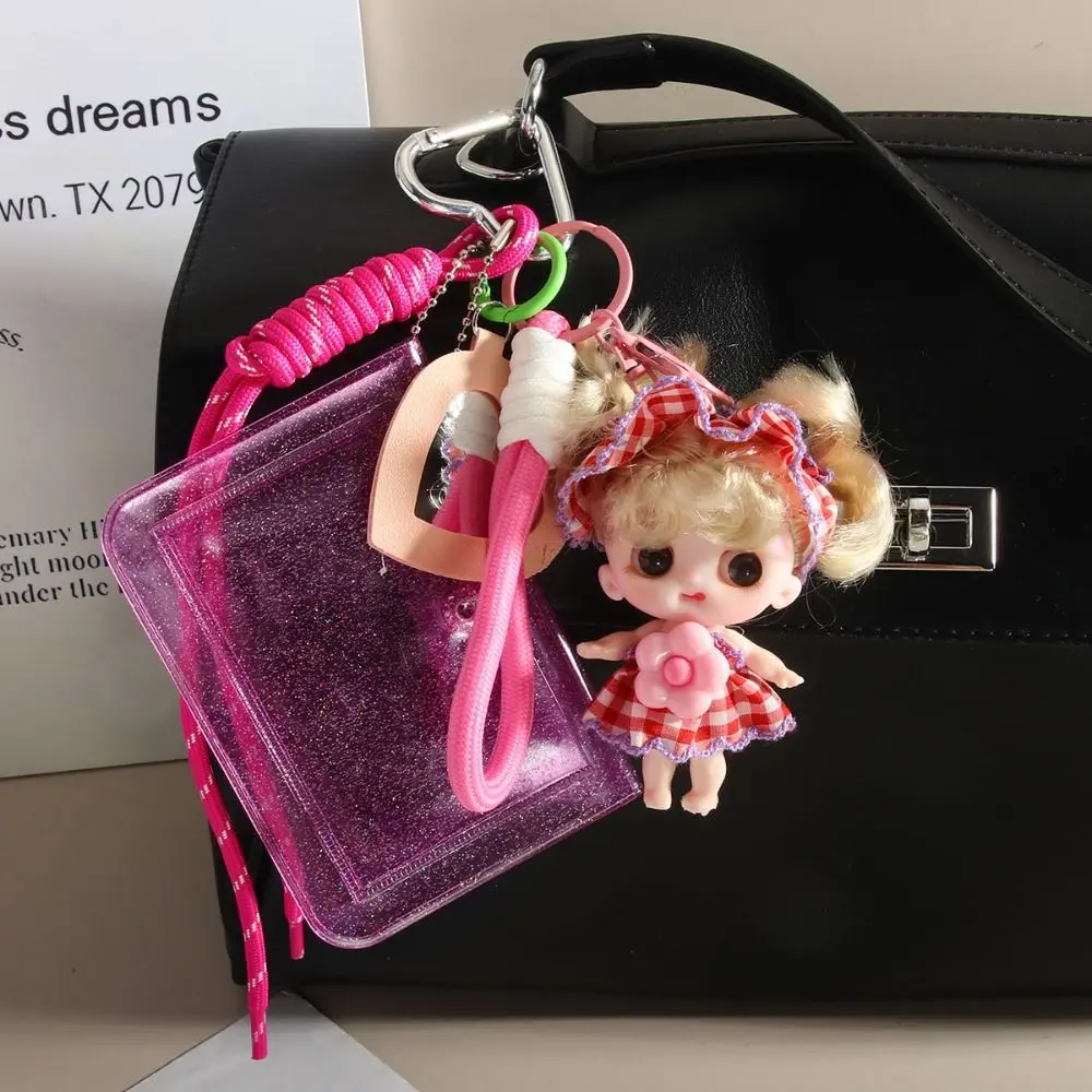 Portable Cartoon Doll Bag Pendant Plastic Colorful Card Holder with Mini Mirror Bag Charm
