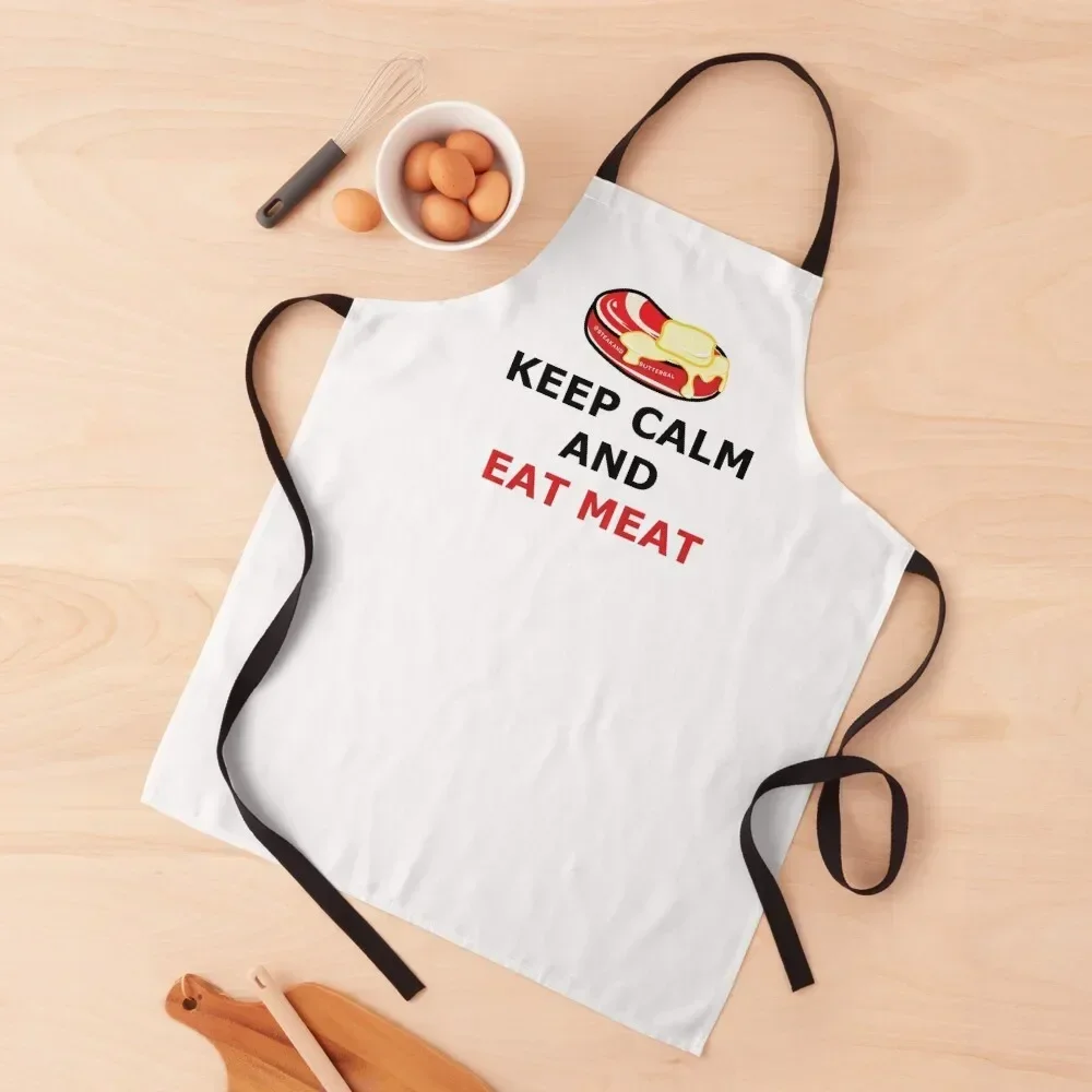 

Keep Calm Eat Meat Apron for kitchen useful Customizable Household Items christmas Apron