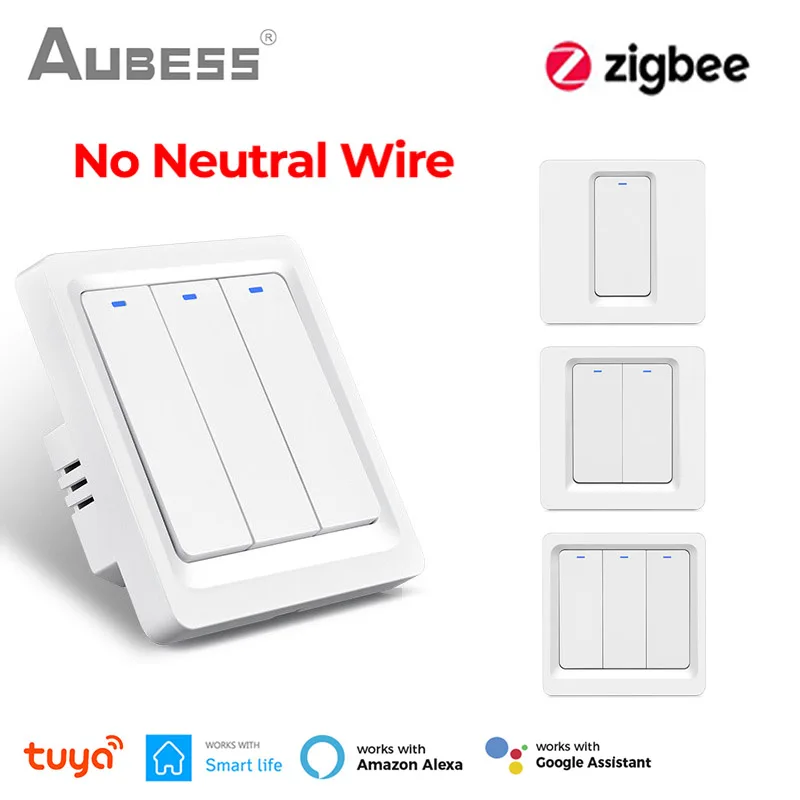 ZigBee Smart Push Button Switch No Neutral / With Neutral Wire Smart Life Tuya APP Alexa Google Home Voice Control 1/2/3 Gang EU