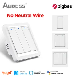 ZigBee Smart Push Button Switch No Neutral / With Neutral Wire Smart Life Tuya APP Alexa Google Home Voice Control 1/2/3 Gang EU