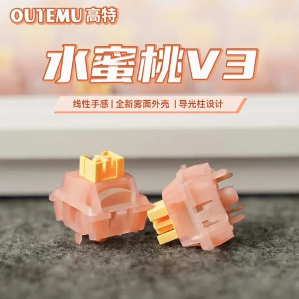 Outemu Silent Peach V3 Keyboard Switch Lightguide Pole 5 Pin Hot Swap PA66 Pre Lubed POM 21mm Spring PC DIY Repair Parts Switch