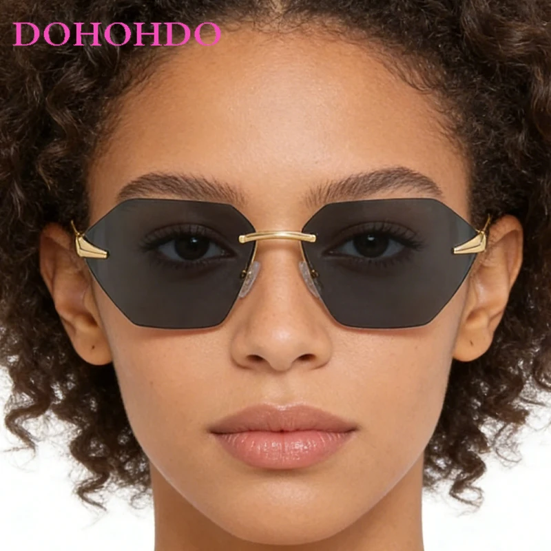 

Punk Personality Rimless Metal Leg Luxury Women Sungalsses Fashion Designer Brand Men Sunglass Summer Travel Drive Eyewear UV400