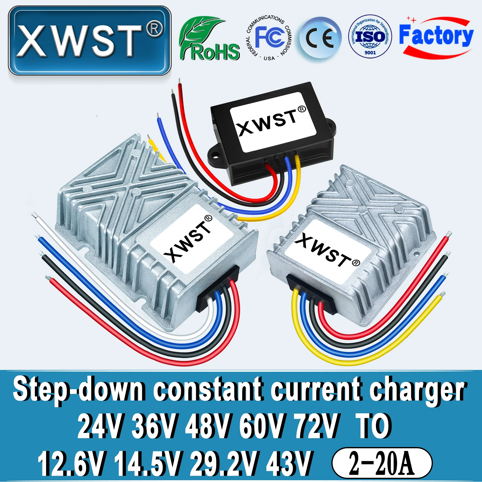 

XWST DC DC Converter 24V 36V 48V 60V 72V to 12.6V 14.5V 29.2V 43V Constant Current 12V 24V 36V Acid Lithium Battery Charger