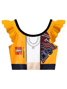 Girls' Cartoon Swimsuit Set | Three-Piece Swimwear with Cap 3 Girls' Swimsuit Set with Cartoon Print, Summer Beach Vacation Swimwear, Cute Ruffled Children's Swimsuit + Pants + Swimming Cap Three-Piece Set Suitable for Girls Aged 4-12 3