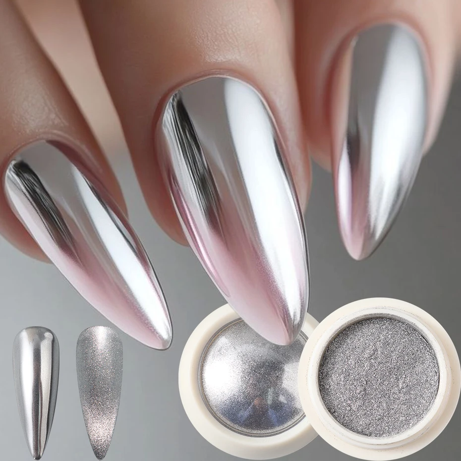 1 個のホログラフィックシルバーネイルパウダー - シルバーマジックミラーグリッターホログラフィックミラーとキャッツアイ効果ネイルラブダスト