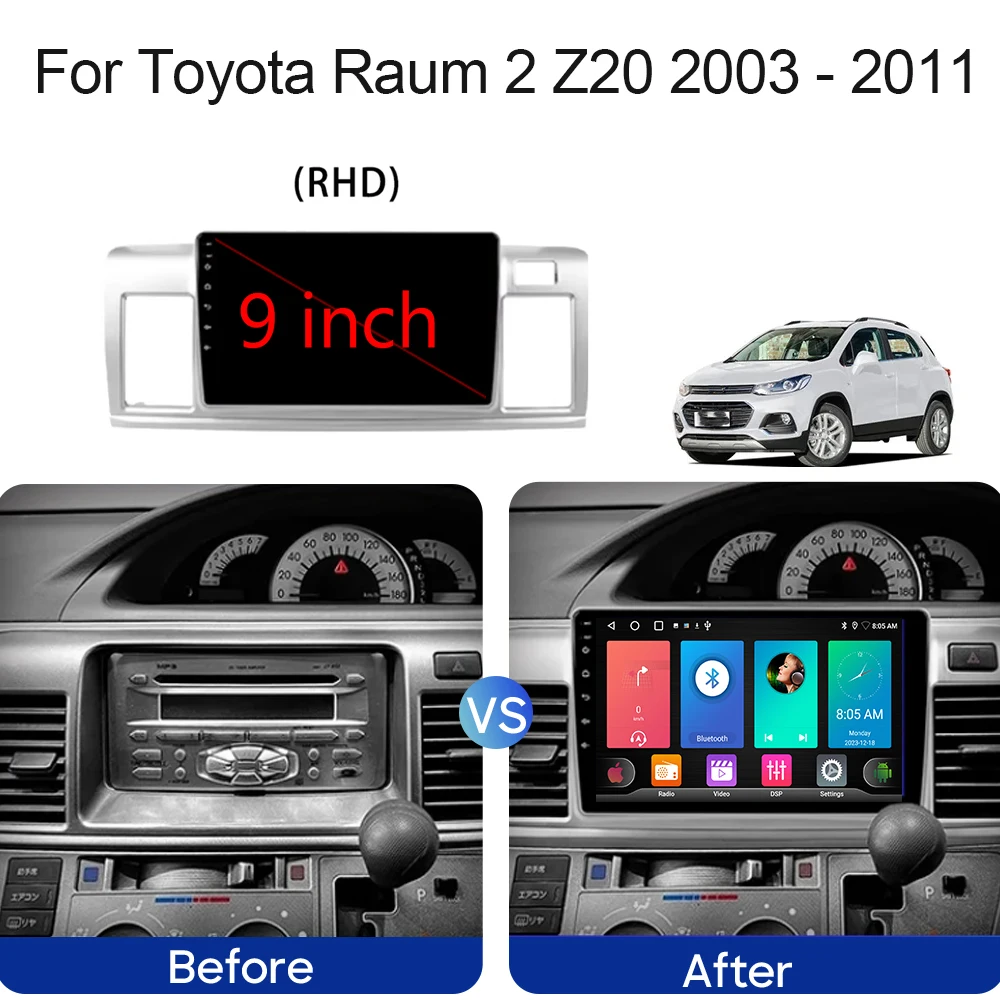 BT For Toyota Raum 2 Z20 2003 - 2011 RHD Car Radio Multimedia Video Video Player Navigation GPS Android Auto 5G WIFI No 2din DVD