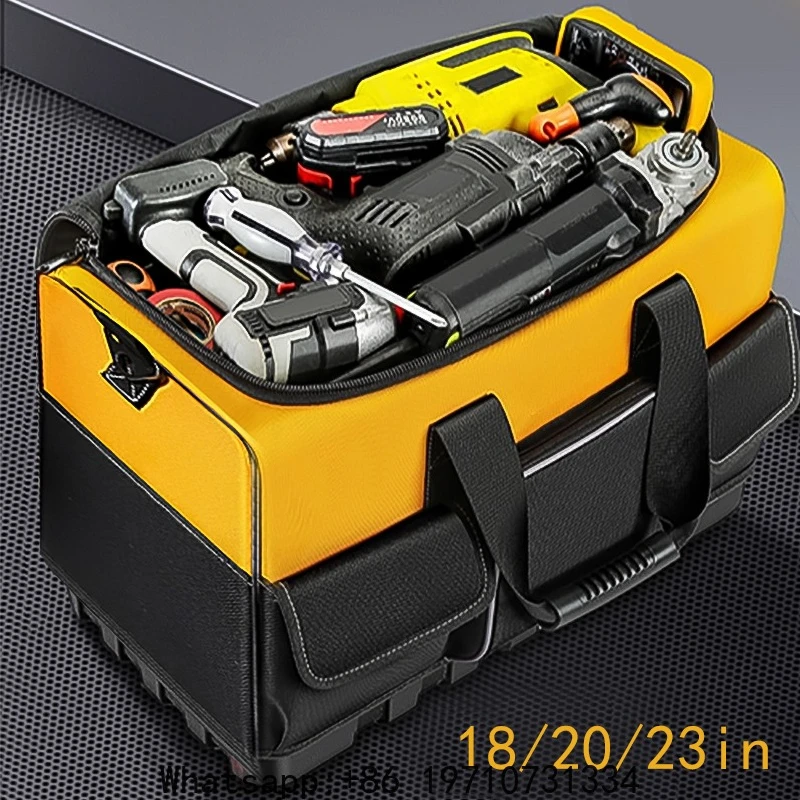 

Heavy Duty Tool Bag Waterproof Electrician Tool Bag with Hard Bottom Organizer Tool Bag with Shoulder Strap Tote