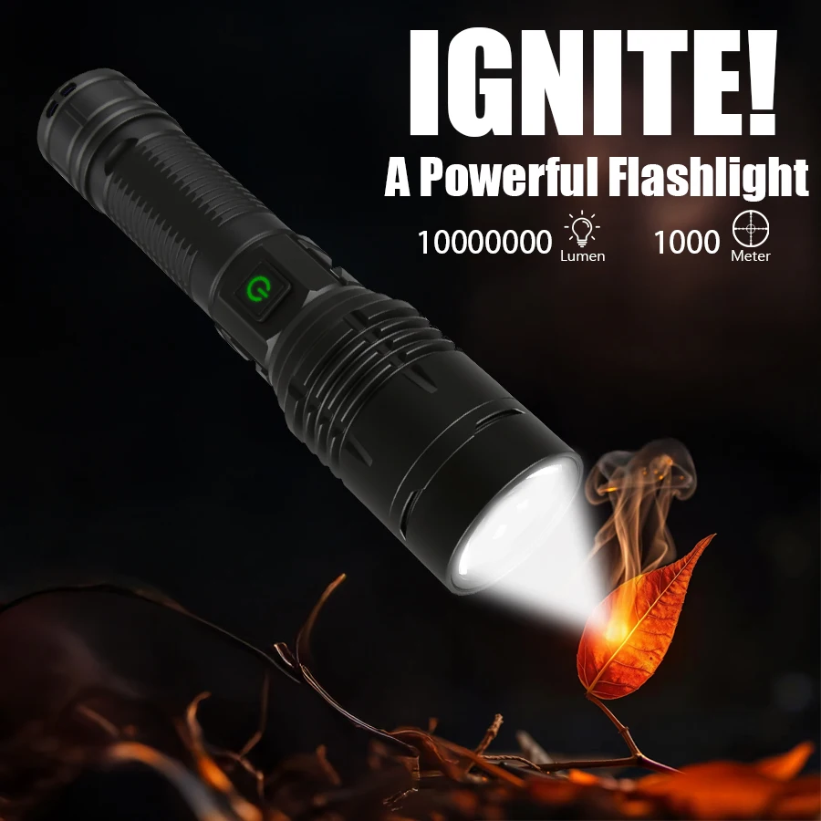 

Super Bright LED Flashlight Rechargeable Tactical Zoom Spotlight Torch Outdoor Camping and Fishing Flashlight with Ignition Lens