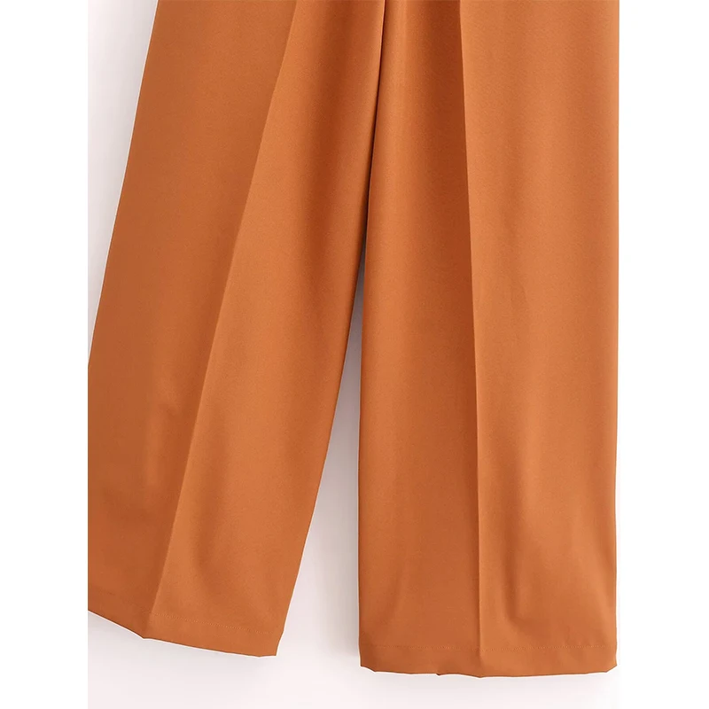 YENKYE Autumn Women Office Wear Pleated Wide Leg Pants Vintage Mid Waist With Pockets Loose Trousers pantalones de mujer