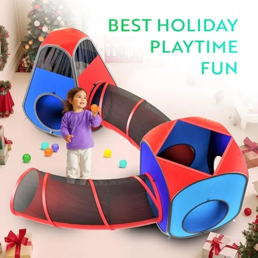 Playz 4pc Pop Up Play Tent and Tunnel Bundle for Toddlers and - Indoor and Outdoor Playhouse with Storage Bag Red and Blue