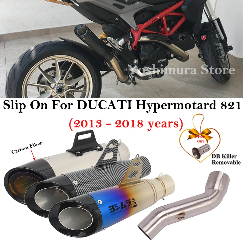 Slip On For DUCATI Hypermotard 821 2013 - 2018 Hyperstrada 821 Motorcycle GP Exhaust Escape Middle Link Pipe Muffler DB Killer