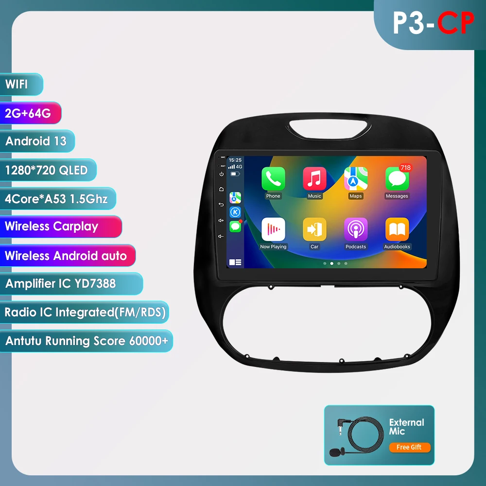 Hizpo 7862 autoradio voor Renault Kaptur Captur 2016 - 2019 draadloos Carplay intelligent systeem multimedia Android Auto 4G 2Din