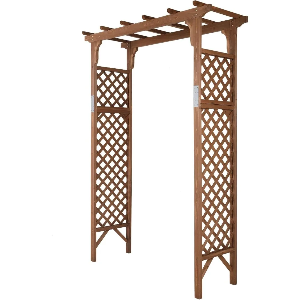 Wood Garden Arbor, 85in Wedding Arch Garden Trellis for Plant Climbing, Pergola for Garden Backyard, Lawn (Dark Brown)