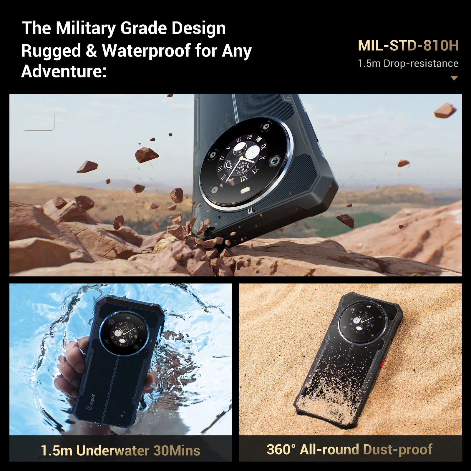 FOSSIBOT F109S هاتف ذكي متين بقدرة 10600 مللي أمبير في الساعة 6.745 بوصة HD + Android 15 24(6+18)GB + 256GB 50MP NFC/GPS 18W 4G معرف الوجه شاشة مزدوجة