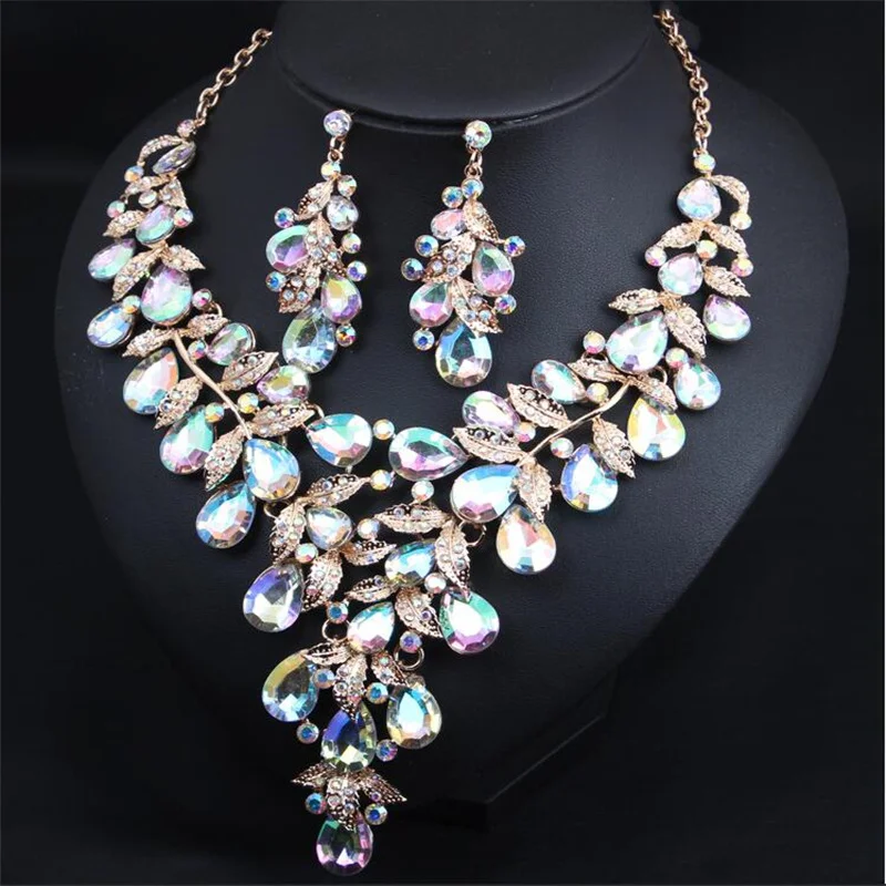 Jewellery Set Personalised Exaggerated Rhinestone Large Necklace Earrings Women\'s Dress Dinner Accessory