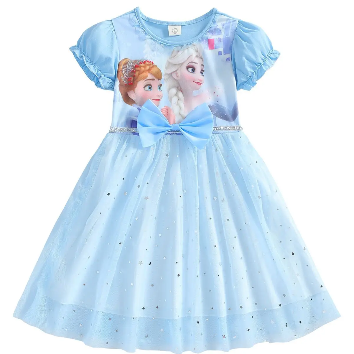 Disney Elsa Princess Dress z peleryną Sukienka dla dziewczynek Letnia sukienka dla dzieci z krótkim rękawem dla dzieci w stylu zachodnim Frozen