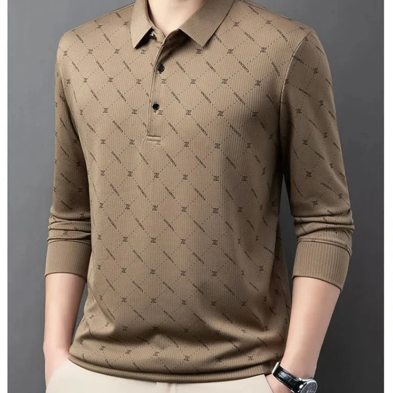 

Long-sleeved Lapel T-shirt Men's Print Trendy Versatile Polo Shirt Top