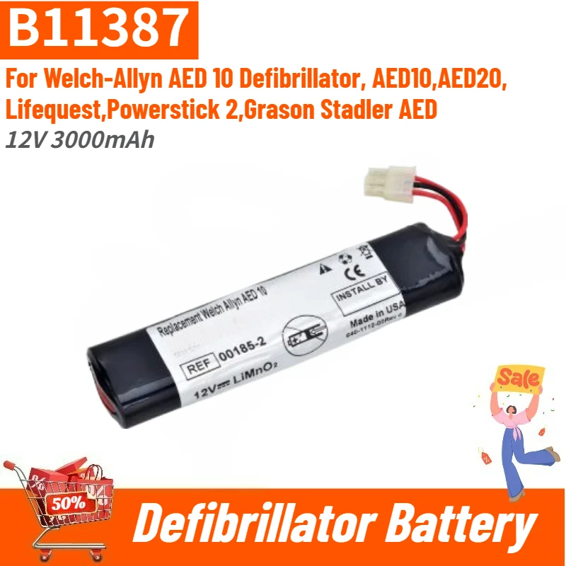 High Quality B11387 Medical Battery 12V 3000mAh for Welch-Allyn AED10 Defibrillator,AED20,AED10,Powerstick 2,Lifequest Brand New