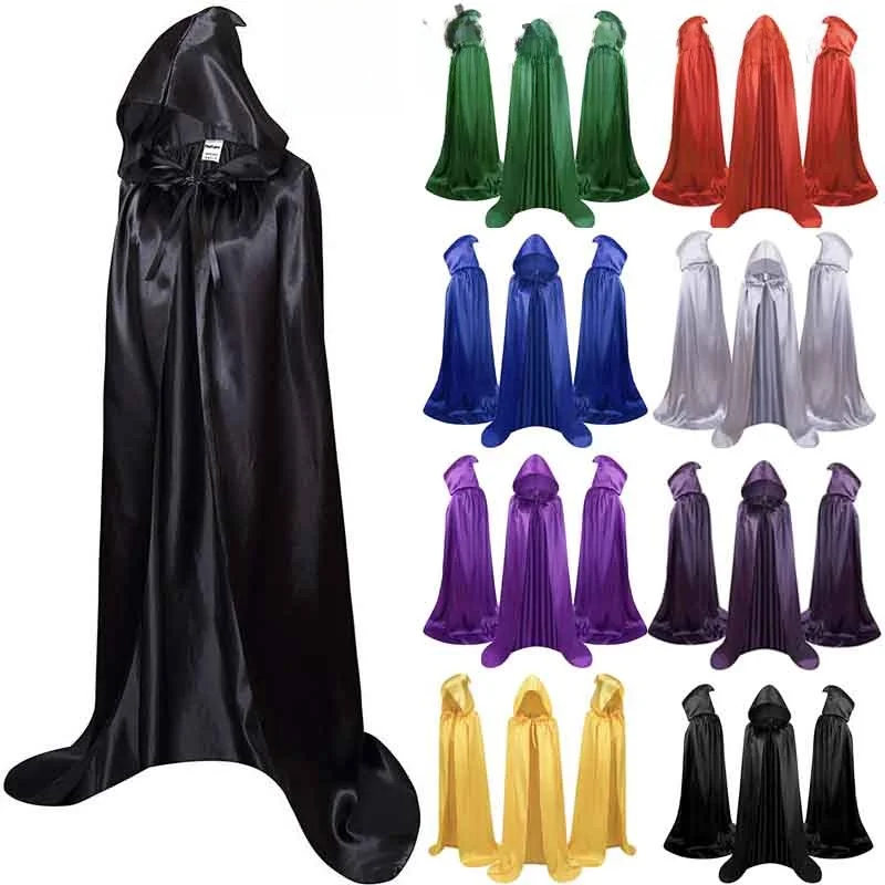 

loween Long Bla Death God Robe Adult Floor-Length Cape with Hat Cosplay Demon Performance Costume plus Size Polyester Fiber