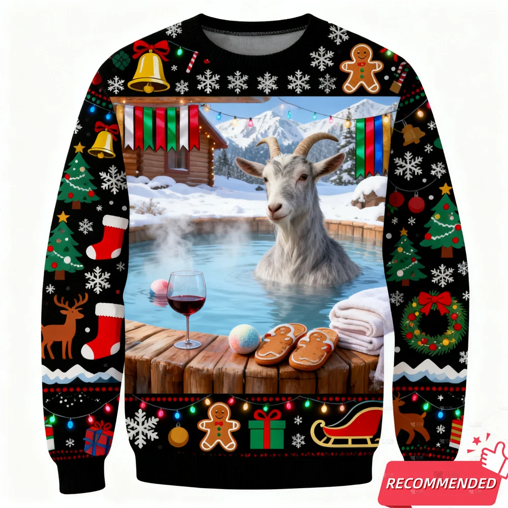 

Goat Graphic Ugly Christmas Sweater For Mens Clothing Crewneck Polyester Ugly Christmas Sweatshirts Holiday Party Xmas Pullovers