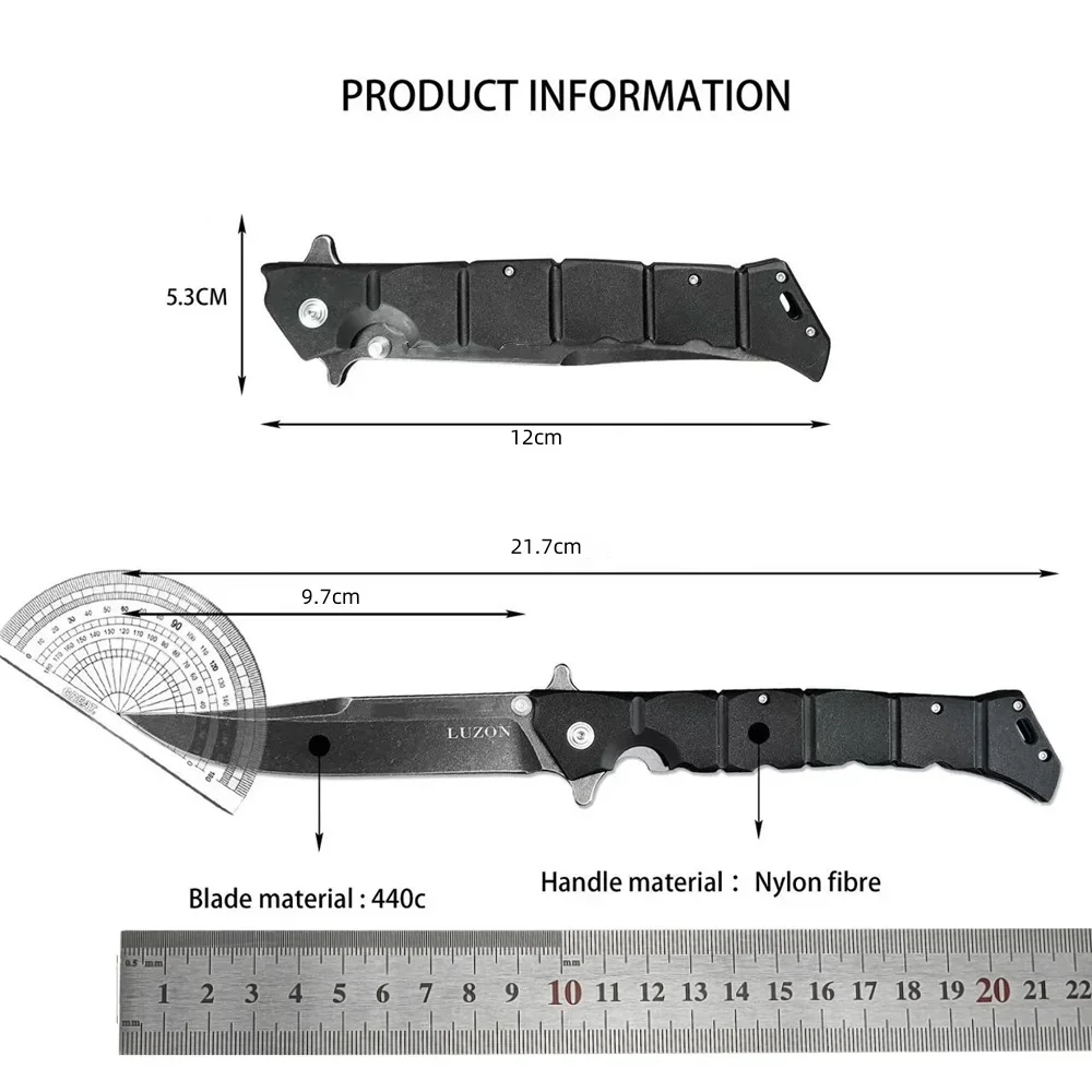 CD Luzon 6 Outdoor Pocket Folding Knife Stonewashed 440C Blade EDC Hunting Camping Self Defense Multi Tools Nylon Fiber Handle