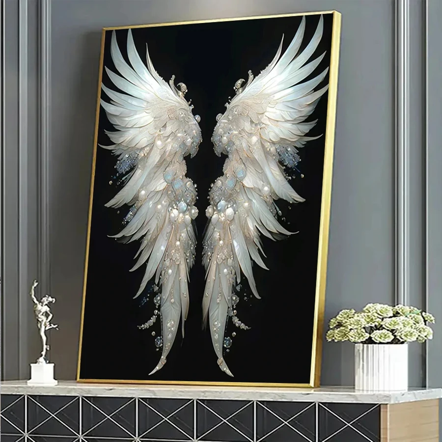 White angel wings diamond painting cross stitch pearl wings pattern full drill diamond embroidery mosaic hobby handicraft gift