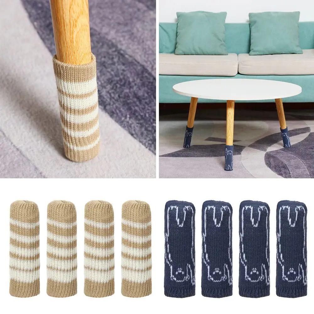 4Pcs SetCute Universal Chair Leg Sock Knitting Table Foot Socks Non-slip Furniture Protectors Covers Home Decor