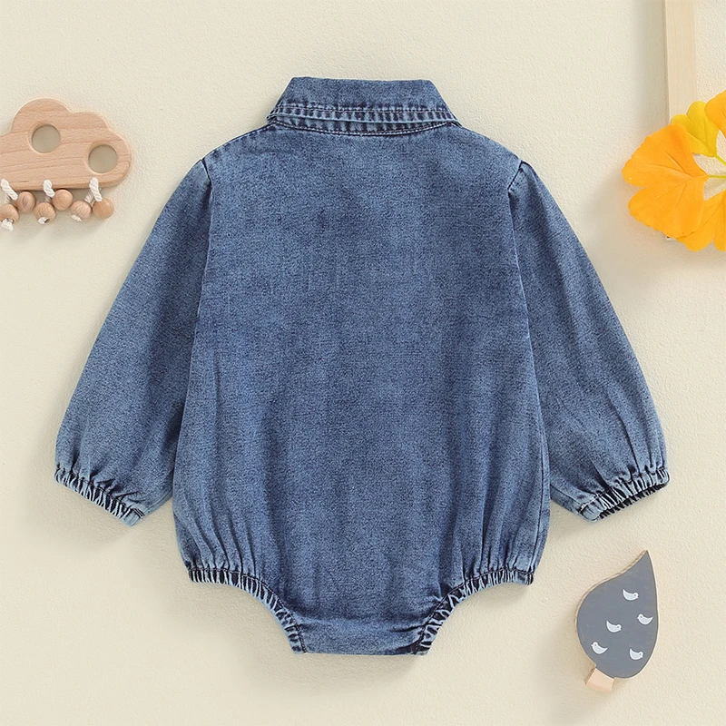 Infant Baby Clothing Boy Long Sleeve Lapel Collar Solid Denim Romper Playsuit Jumpsuit Newborn Boy Spring Autumn Clothes