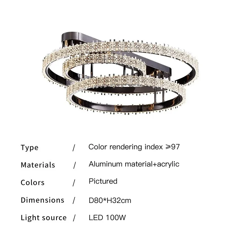Modern Style Led Ceiling Chandelier for Living Room Bedroom Dining Room Kitchen Black Ring Creative Design Lamp Ceiling Light