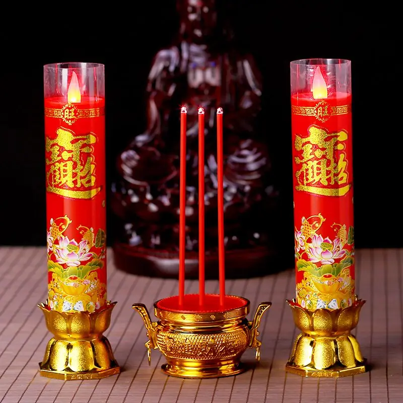 Lotus Led Candle With Flickering Flame For The God Of Wealth,Home Prayer Buddha Altar Eternal Lamp,Dual Use
