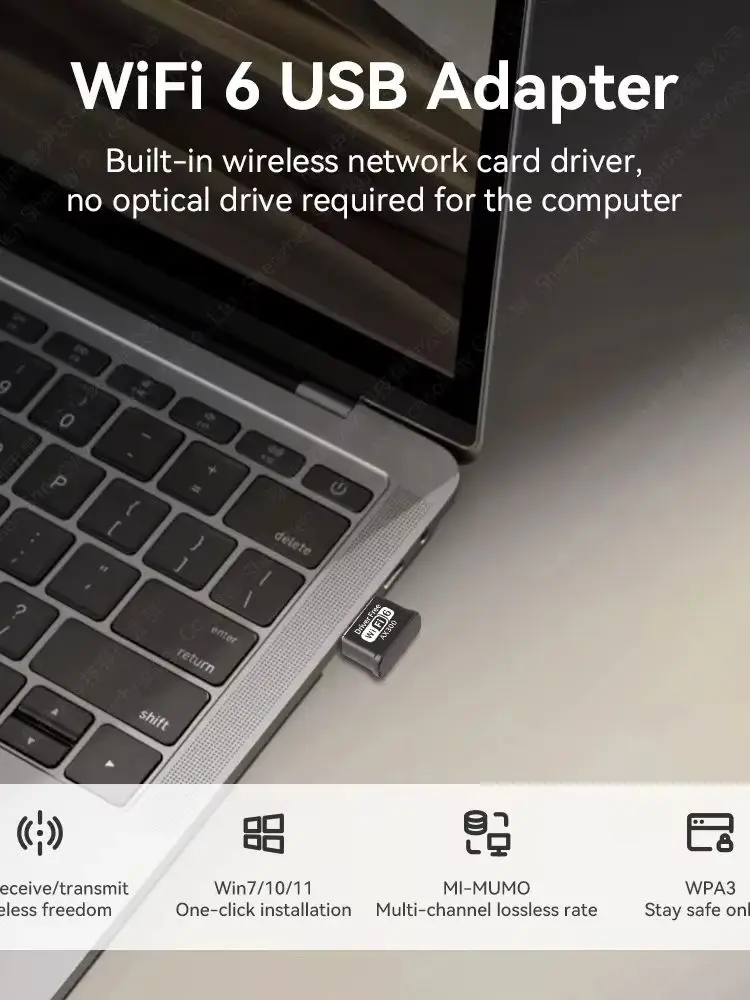 KEBIDUMEI Mini USB WIFI 6 Dongle Karta Sieciowa 2.4GHz Wi-Fi Adapter LAN Bez Sterowników Do PC Laptopa Windows 7 10 11 300M Odbiornik — zdjęcie produktu 7