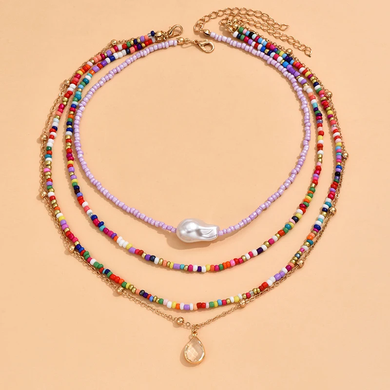 Bohemian Multilayer Handmade Beads Chain Fashion Necklaces Drop Crystal Pendant Jewelry For Women Accessories X0194