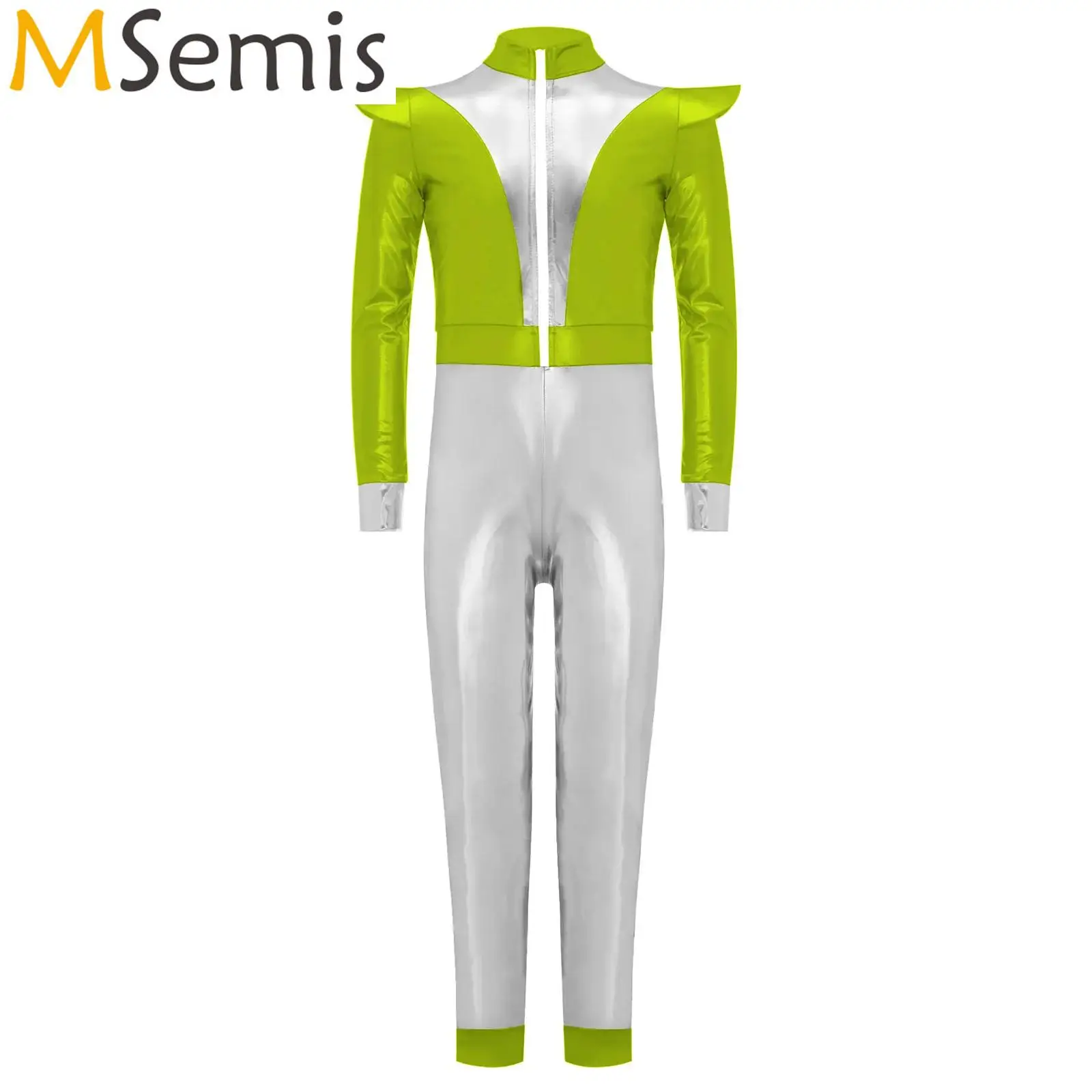 

Костюм космоса инопланетянина для девочек, длинное боди на молнии спереди, блестящий металлический космический кадет, милый костюм, костюм робота на Хэллоуин