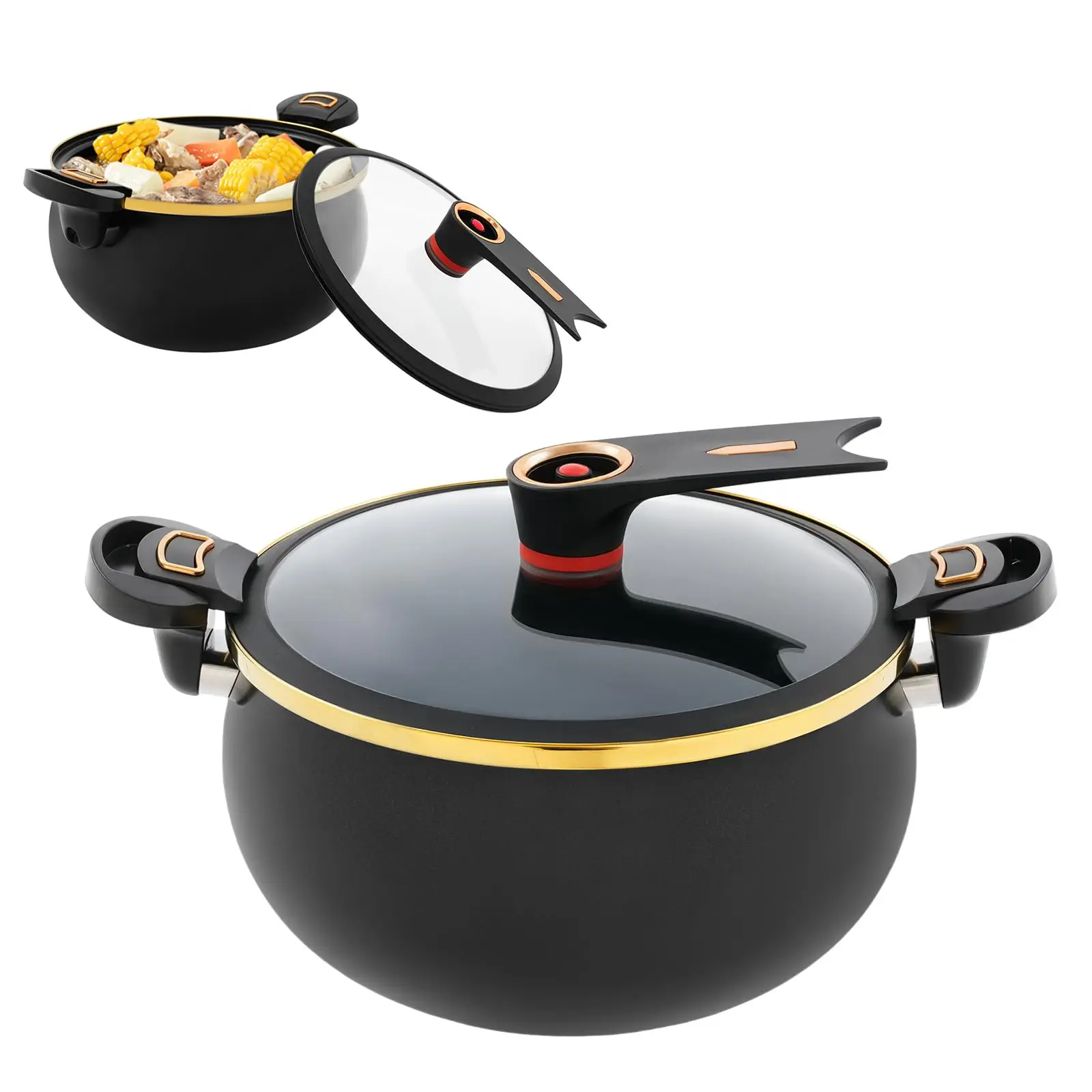 1 Stück 7L großer Mehrzweck-Küchentopf, vielseitiges Dampfgarer-Kochgeschirr mit transparentem Glasdeckel, in den Farben Schwarz, Orange, Blau (3 Farben optional), geeignet für Induktions- und