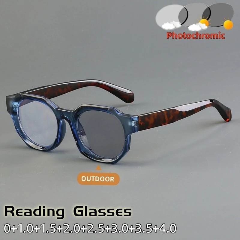 

Fashion Polygon Photochromic Reading Glasses Advanced Anti-blue Light High-definition Korean-style Eyeglasses 0 To +4.0