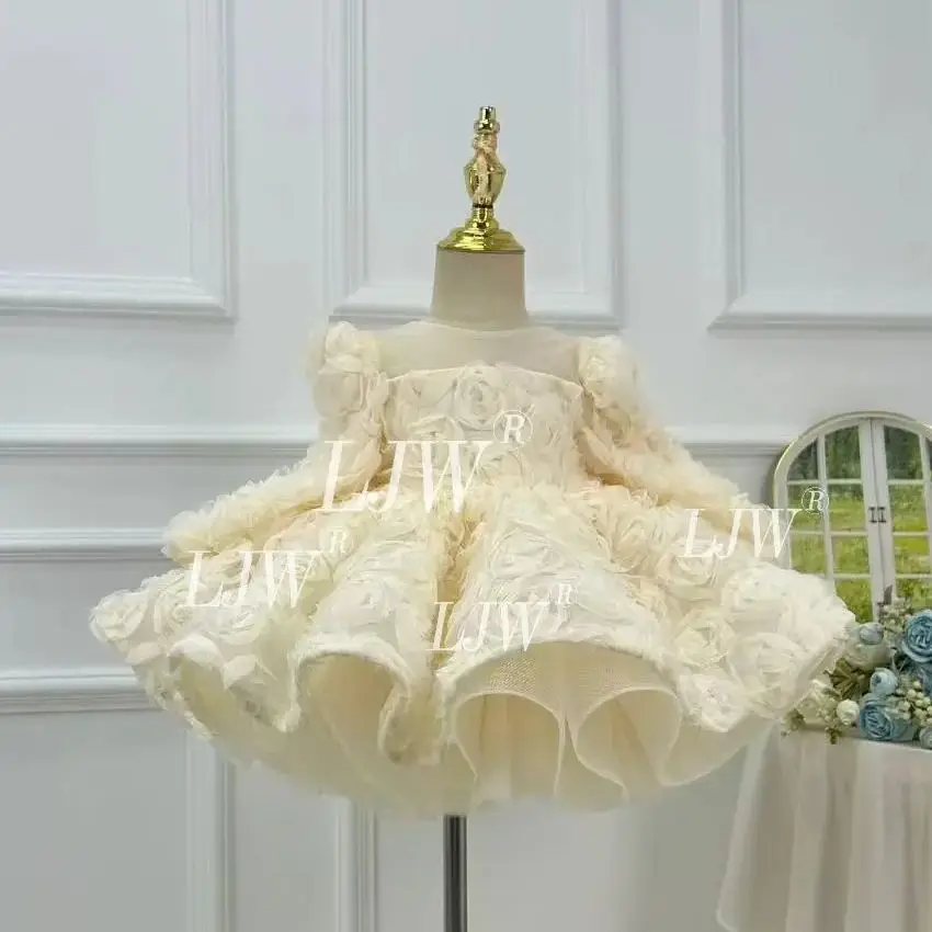 

Праздничное платье для девочек Dreams Wedding с объемными розами и рукавами-фонариками, для конкурсов красоты, детское платье принцессы