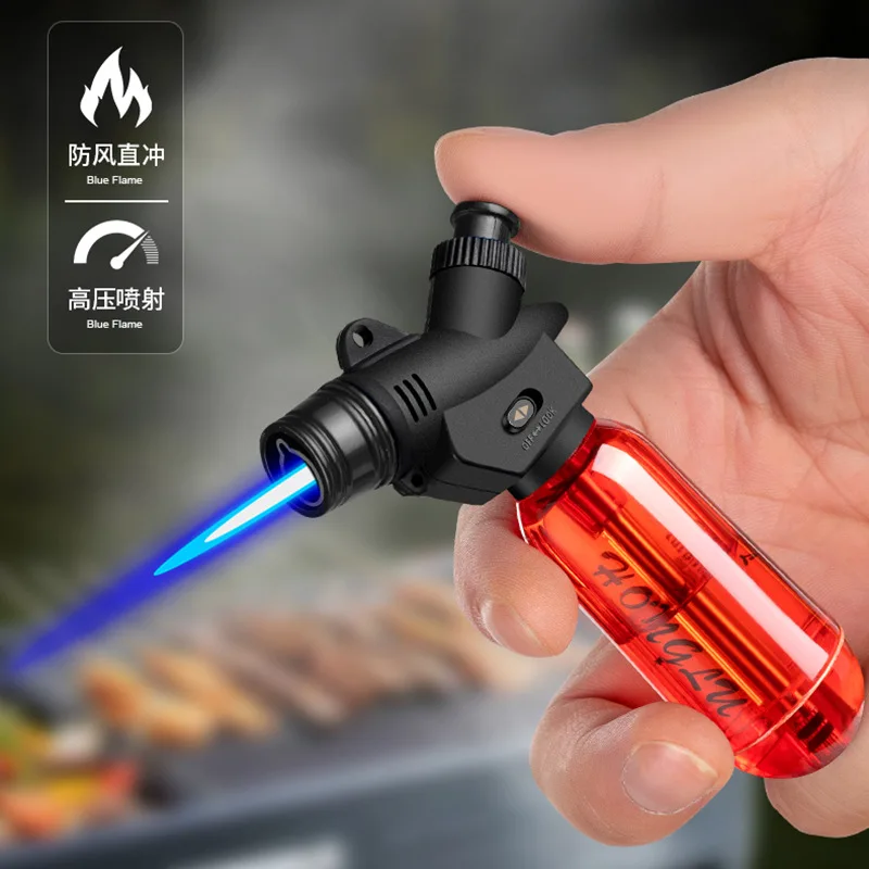 New Cigar Spray Gun Lighter Dust Cap Fire Lock Transparent Air Chamber Inflatable Lighter Smoking Accessories Kitchen Tools Gift