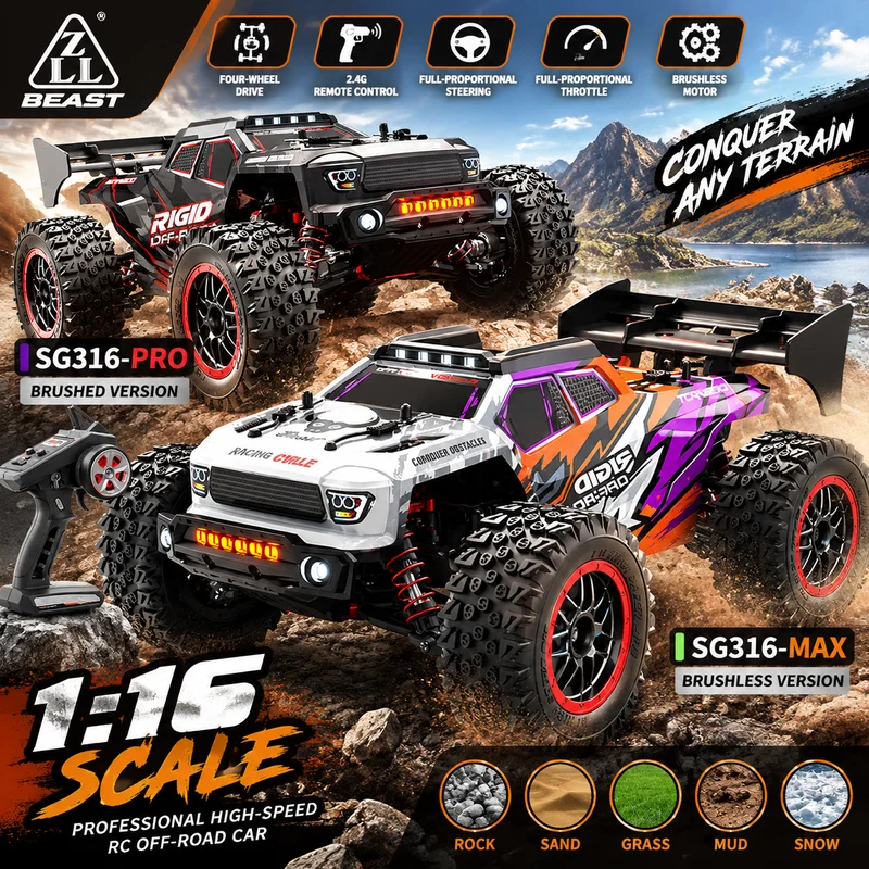 New Hot Selling Sg316 Remote Control Car 1:16 Full Proportion Four-Wheel Drive High-Speed Off-Road Vehicle Climbing Car   Toy