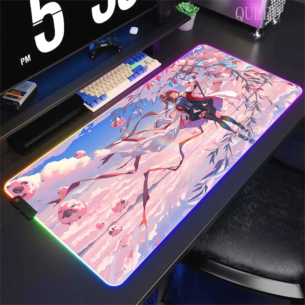 Rgb Arknights Goldenglow Xxl Mouse Pad Gamer Desk Mat BackLight Led Mousepad Setup Gaming Accessories Deskmat Big Cool Mousepads