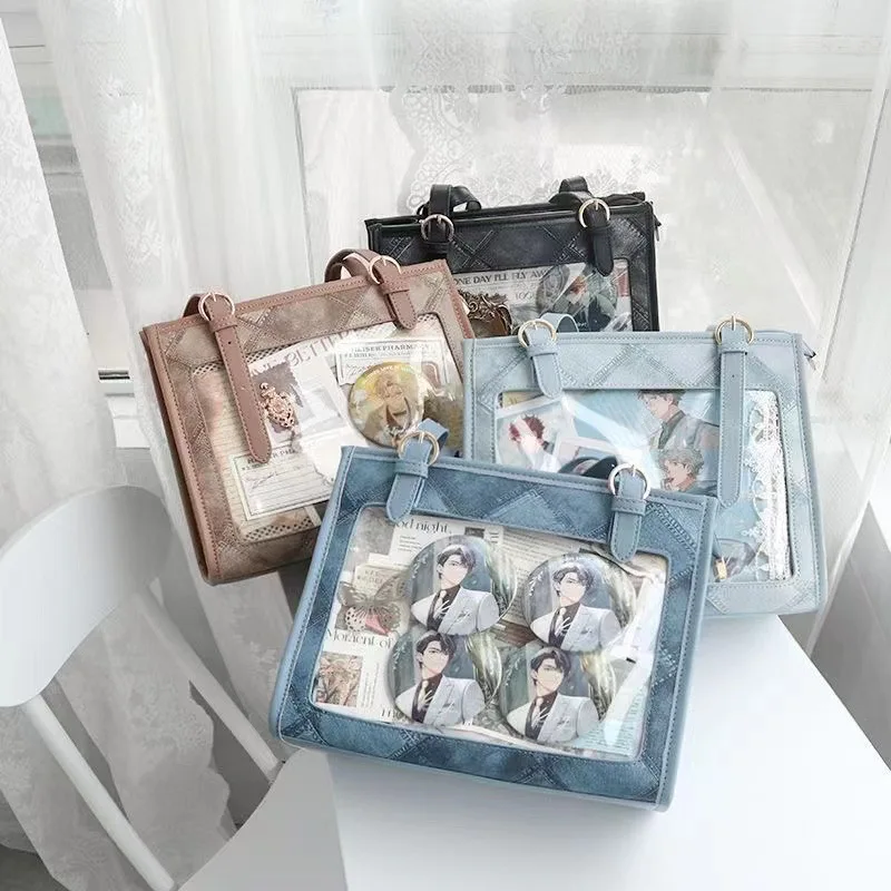 

New Women Lolita Ita Bags Simple Trendy Large Capacity Transparent Pocket Handbag Harajuku Style Plaid Shoulder Crossbody Bags