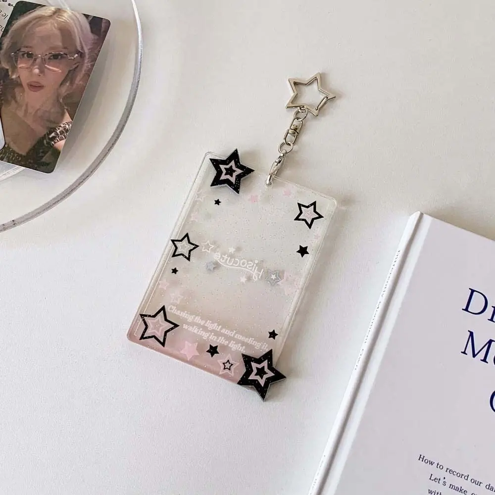With Keychain Korean Style Card Holder Transparent Star Card Case Student Card Cover Pendant Acrylic ID Card Holders Student