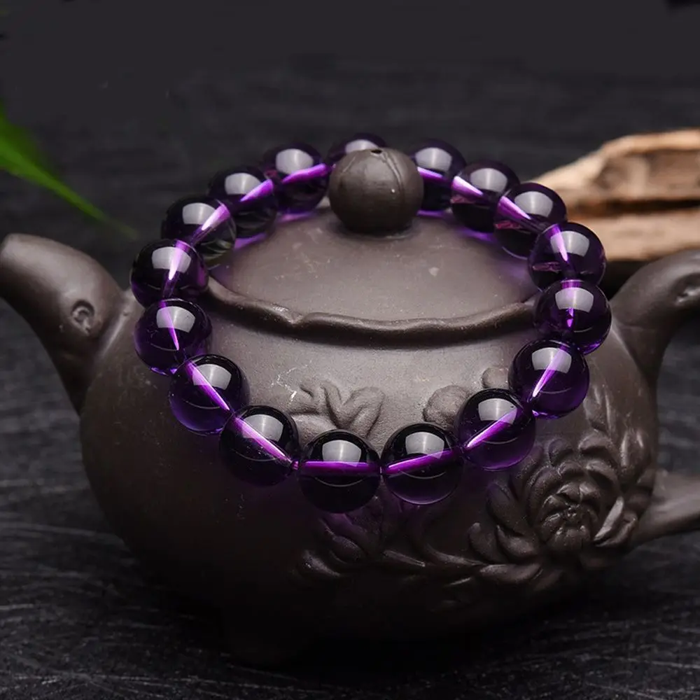 Purple Genuine Natural Round Gemstone Buddha Beads Beads Amethyst Bracelet Jewelry