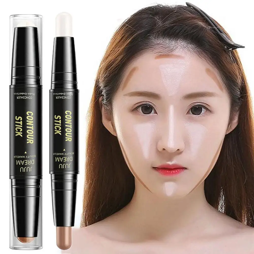 2 in 1 Double Head Highlighter Face Contouring Bronzers Highlighters Concealer Contour Makeup Pen Stick Corrector Concealer W0B8