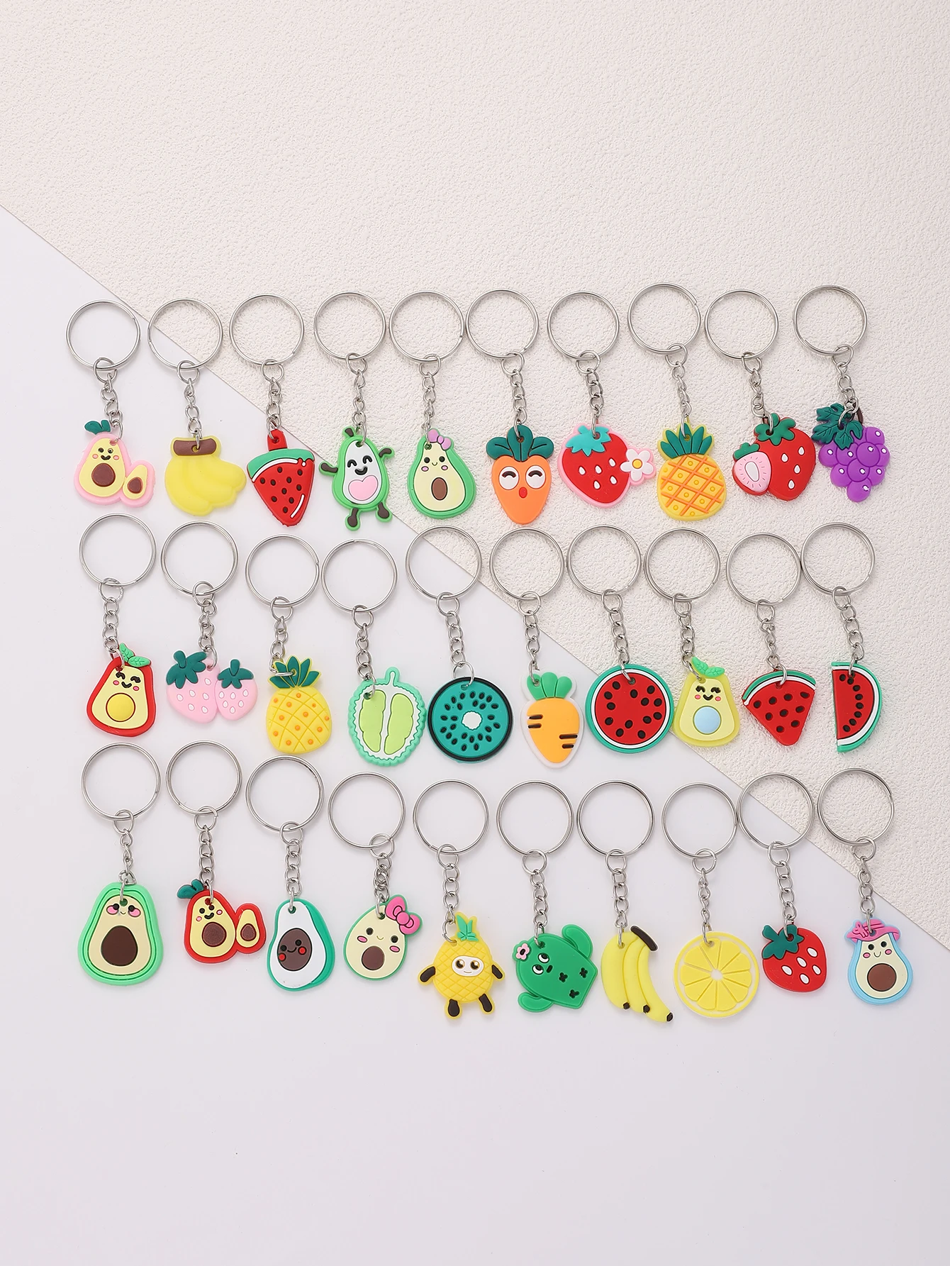 30pcs Fashion Fruit Keychain Cute PVC Fruit Series Pendant Key Ring Bag Backpack Charm Birthday Party Decor Boys Girls Gift