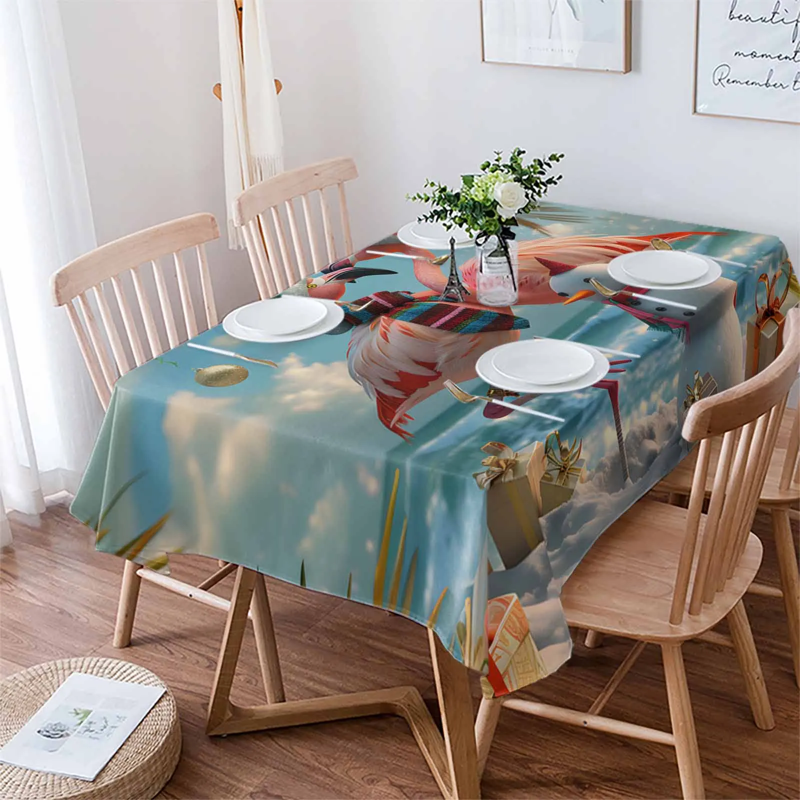 

Christmas Beach Palm Tree Snowman Flamingo Tablecloths Waterproof Kitchen Coffee Table For Living Room Home Decor Dining Table