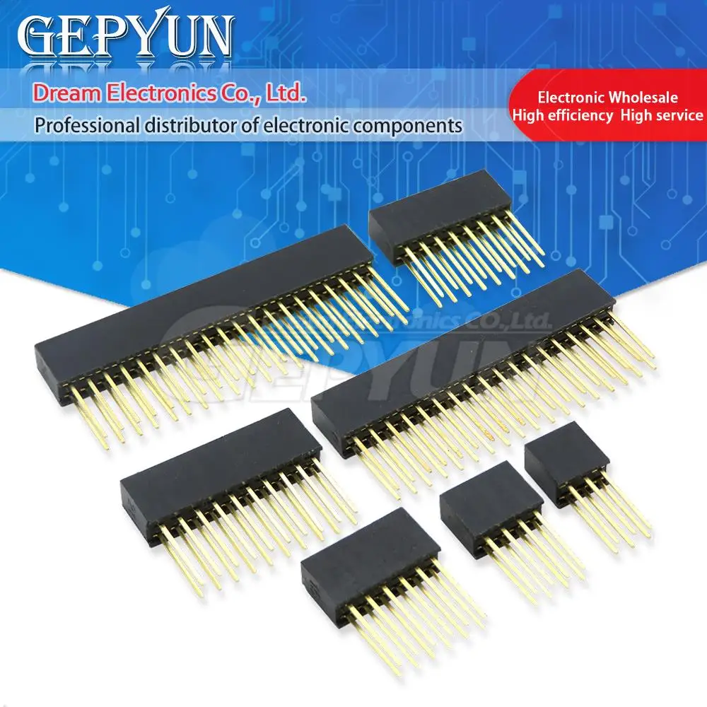 10PCS 2.54mm Double Row Female Long Pin 11mm Breakaway PCB Board Pin Header Socket Connector 2x3 2x4 2x6 2x8 2x10 2x18 2x20 Pins